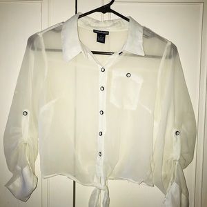 Tie up white see through button up
